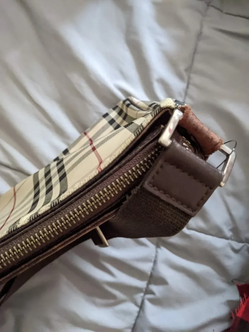 Burberry Vintage Nova Check Canvas Leather Trim Crossbody Shoulder Bag